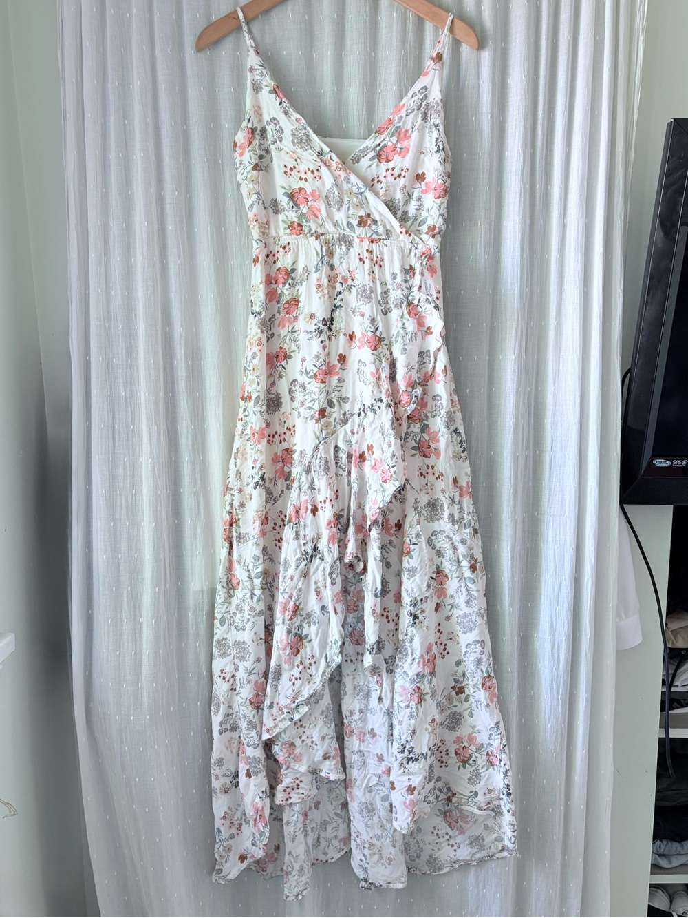 Altar'd State White Maxi Dress with Blush Floral Print